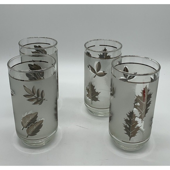 VINTAGE MCM LIBBEY FROSTED SILVER Foliage GLASSES 12 Oz SET OF 4 EUC - Picture 6 of 7